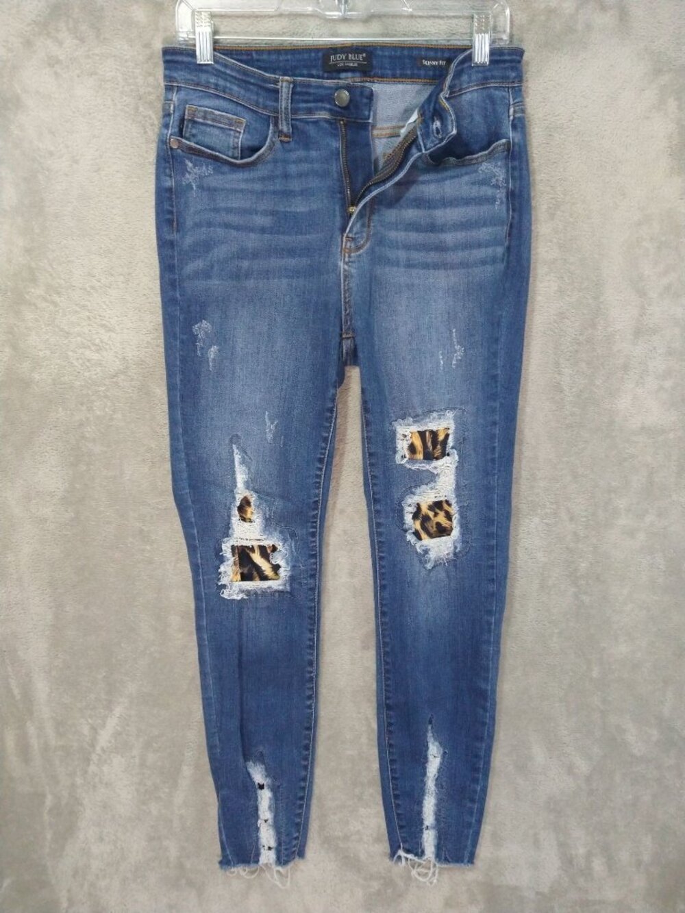 Judy Blue Jeans Womens 9/29 Denim Skinny Fit Leopard Patch Distressed Mid Rise